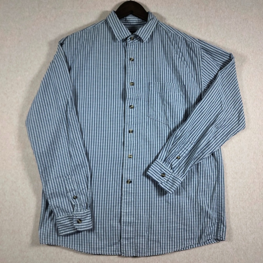 Aigle Gorpcore Mens Large L Blue White Grid Check Button Shirt Cotton Prep
